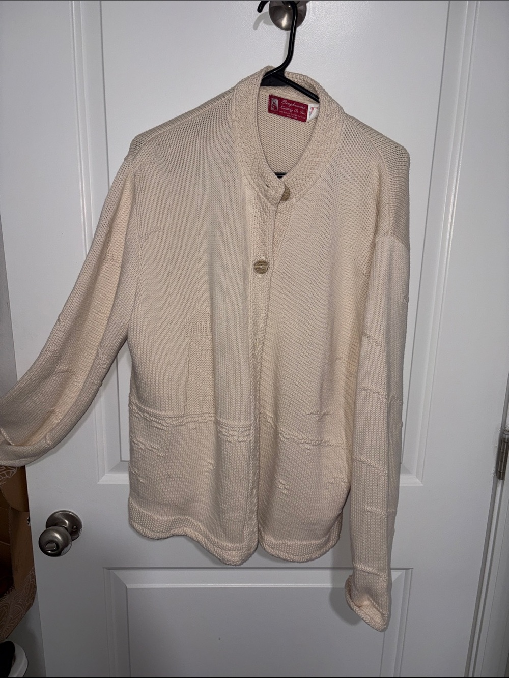 Vintage Binghamton Knitting Co Custom Cotton Coastal Sailboat Cardigan XL USA